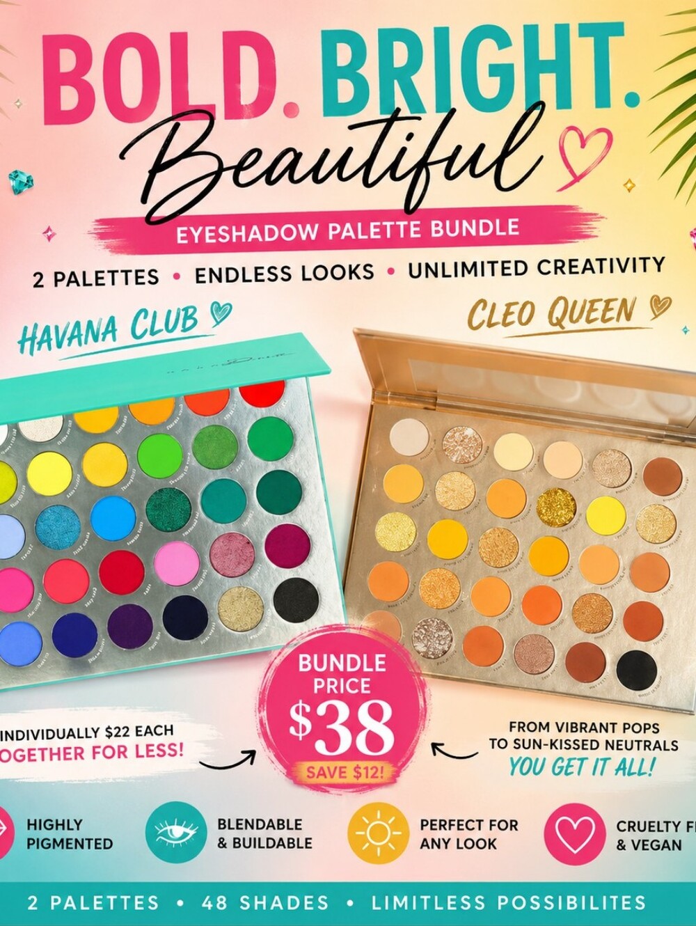 Havana Club + Cleo Queen Eyeshadow Palette Bundle | 48 Shades